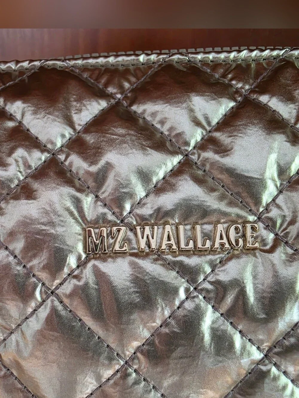 MZ Wallace Metallic Gold Quilted Medium Pouch Bag - Picture 3 of 9